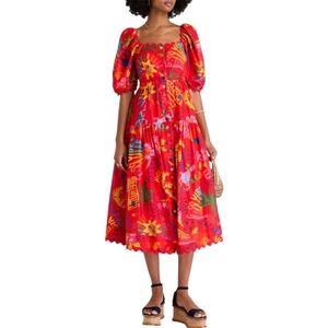 FARM Rio Good Vibes Red and Pink Floral Midi Dress